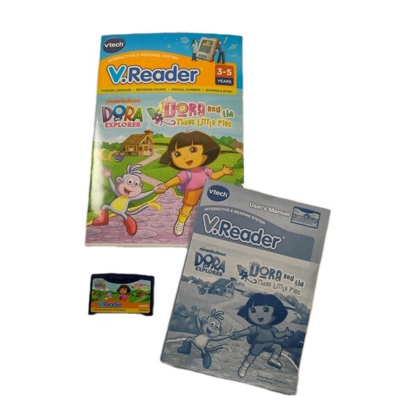 VTECH V.READER Interactive E-Reading System Game DORA and The 3 Little Pigs - Picture 1 of 16
